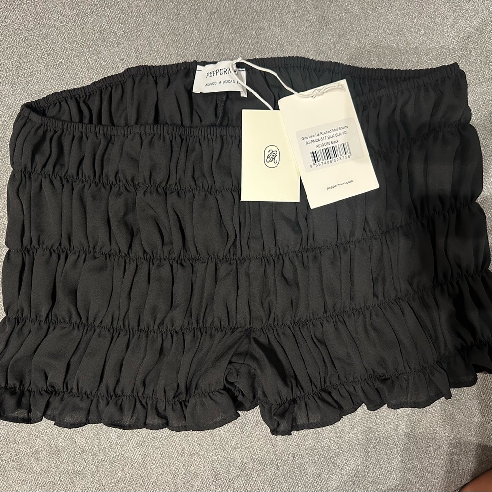 Peppermayo Black Ruched Mini Shorts